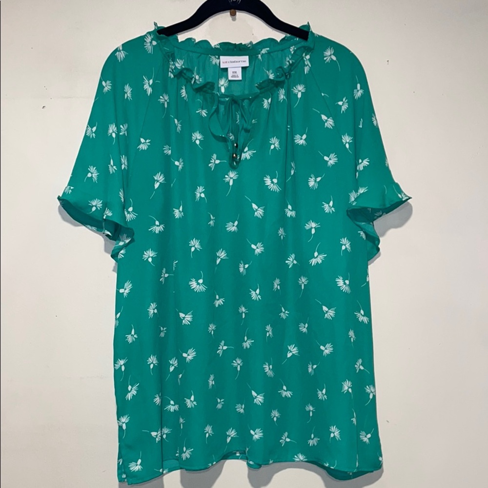 Liz Clairborne Green Ruffled Peasant Blouse Size XXL - Picture 1 of 6